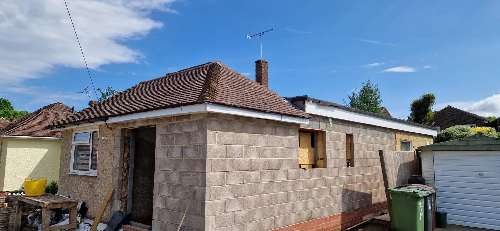 Blockwork shell of the single-storey extension