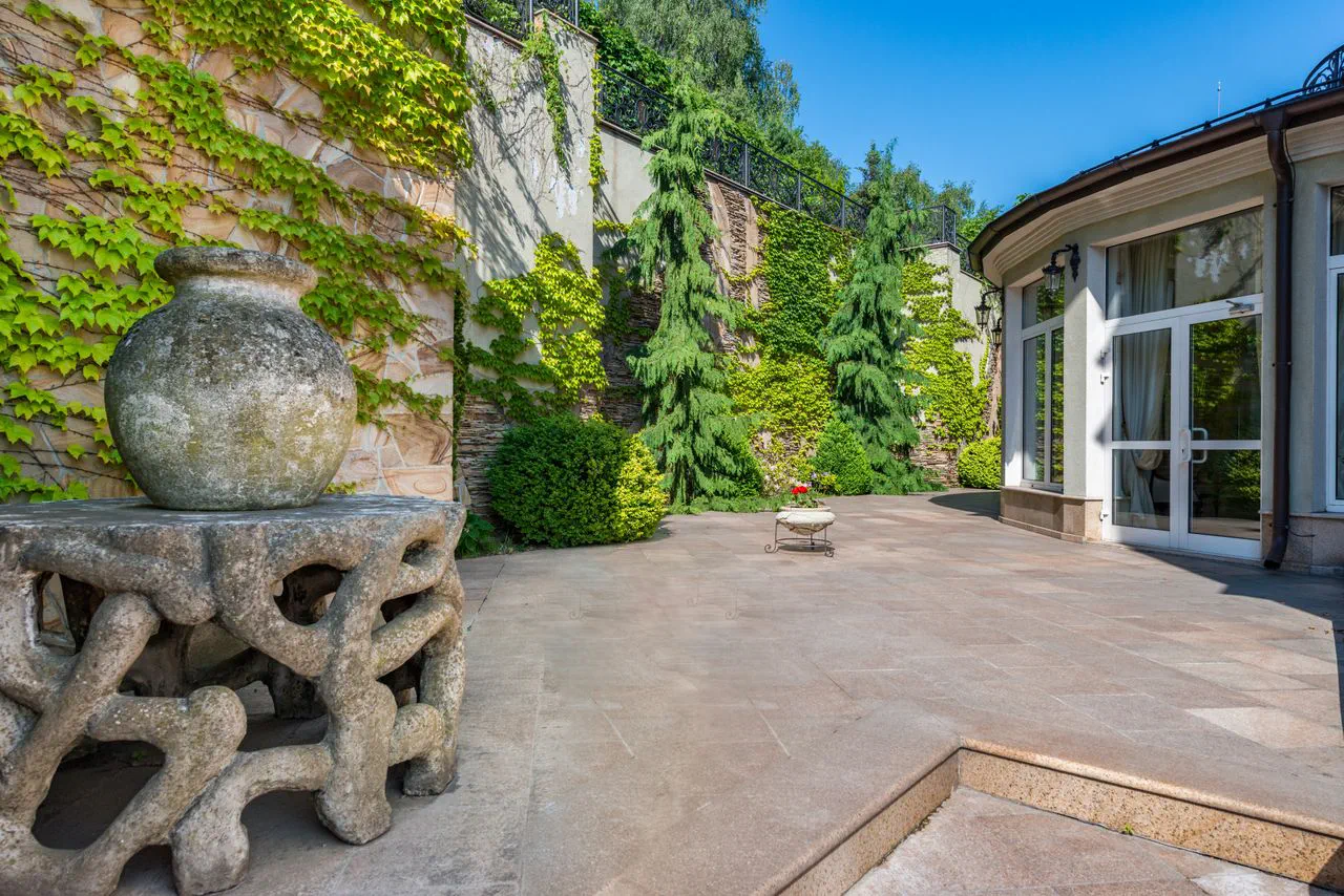 Paved patio and exterior seating area